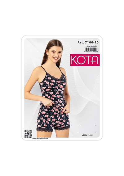 Kota 7100 İp Askılı Baskılı Şortlu Takım Pembe Çiçekli