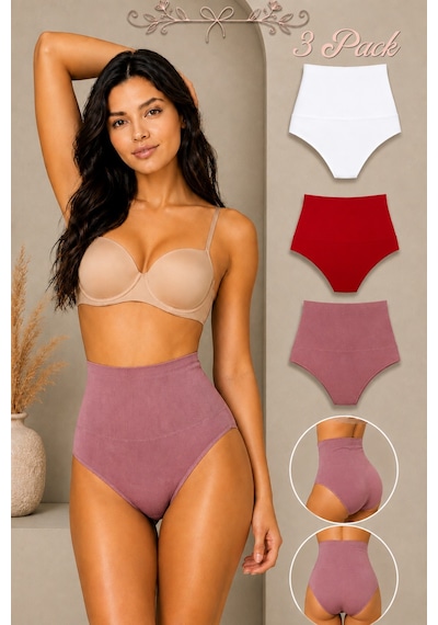 Fit Women Kadın Yüksek Bel Esnek 3 Lü Külot Beyaz-kırmızı-gülkurusu