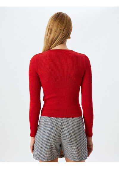 Koton Bisiklet Yaka Uzun Kollu Slim Fit Triko Kazak Kırmızı 5wak90543ht Kırmızı