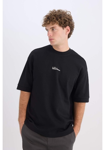 DeFacto Loose Fit Bisiklet Yaka Baskılı Ağır Kumaş Kısa Kollu Tişört D5496AX25SPBK81