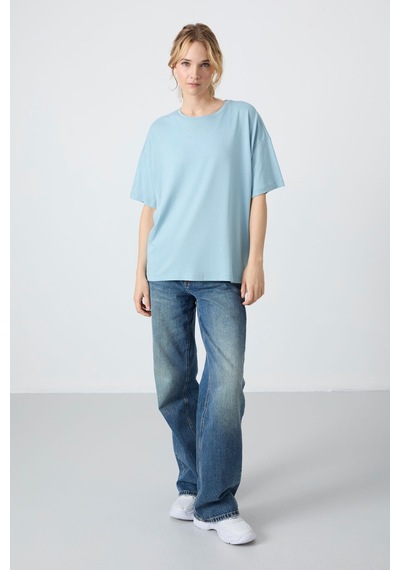 Oversize Fit Basic O Yaka 3lü Paket Siyah-beyaz-açık Mavi Kadın T-shirt 97285 Siyah - Beyaz
