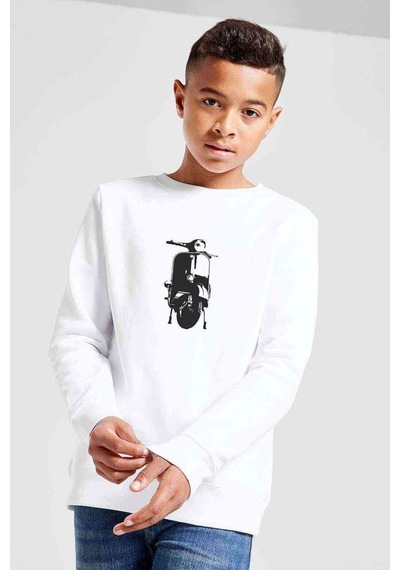 Tshirthane Motosiklet Scotter Motorsiklet Baskılı Unisex Çocuk Beyaz Sweats