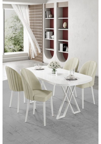 Canisa Kaye Serisi Mdf 90x168 Beyaz Mutfak Masası Takımı 4 Krem Sandalye Beyaz Masa Krem Sandalye Canisa Kaye Serisi Mdf 90x168 Beyaz Mutfak Masası Takımı 4 Krem Sandalye Beyaz Masa Krem Sandalye