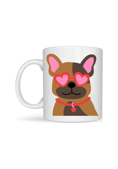Sevimli French Bulldog Desenli Porselen Kupa Model 48 Kalpli Gözlüklü Köpek Tasarımı, Hediye Kupa, Kahve & Ça Diğer