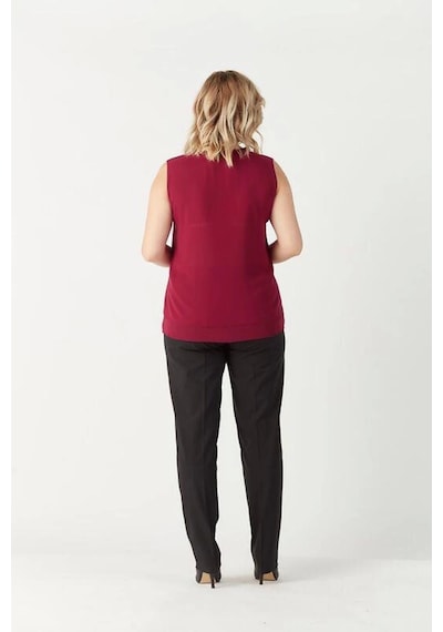 Moda Berray 3241 Yaka Fırfırlı Kolsuz Büyük Beden Şık Bluz Mürdüm Mürdüm