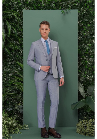 Efor Tk 872 Slim Fit Gri-mavi Klasik Takım Elbise Gri - Mavi