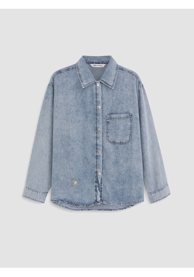 Lcw Modest İndigo Gömlek Yaka Oversize Kadın Jean Tunik