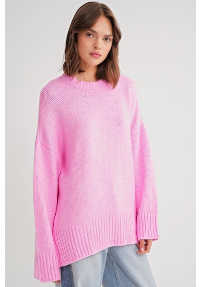 Hiccup Mixray Yuvarlak Yakalı Oversize Örgü Kazak Toz Pembe