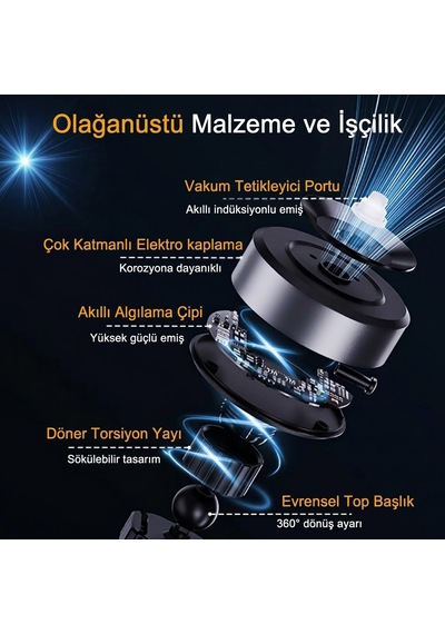 Vantuzlu Klima Havalandırmaya Takılan Magsafe Iq Şarjlı Telefon Tutucu Siyah Renkli