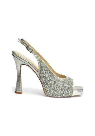 Fox Shoes Y569925214 Gümüş Sim Minik Taş Detaylı Kalın Topuklu Abiye Ayakkabı