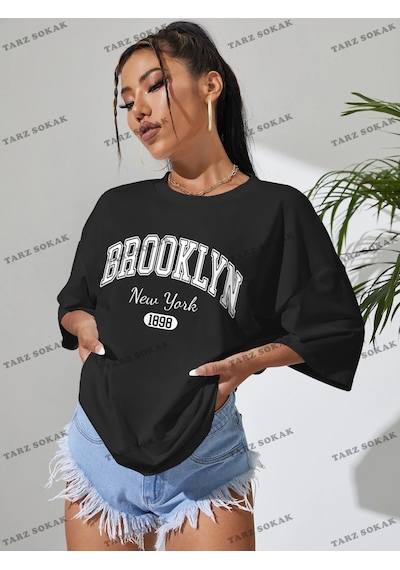 Startmore 1898 New York Baskılı Oversize Kalıp Unisex T-shirt Siyah