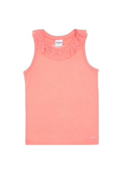U.S. Polo Assn. Kız Çocuk Pembe Bisiklet Yaka Fırfır Detaylı Kolsuz Tişört 50306242-VR041