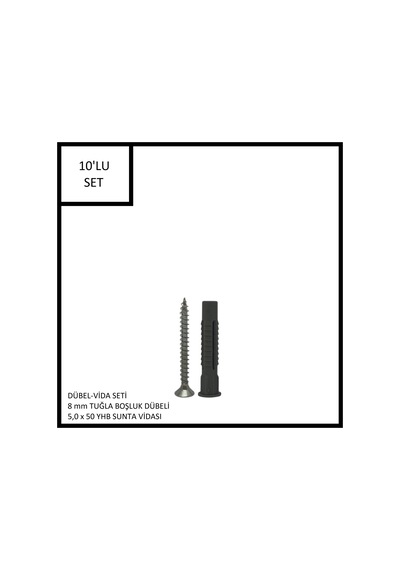 Dübel-vida Seti, Tuğla Boşluk Dübeli 8 Mm, 5,0x50 Yhb Sunta Vidası, 10 Adet