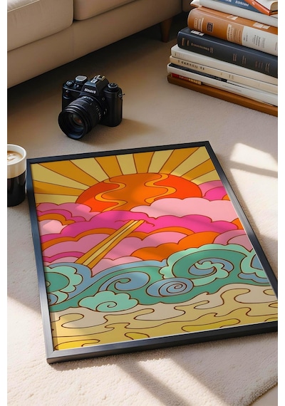 Gün Batımı Renkli Bulutlar Çerçeveli Tablo - Pop Art Poster Tablo