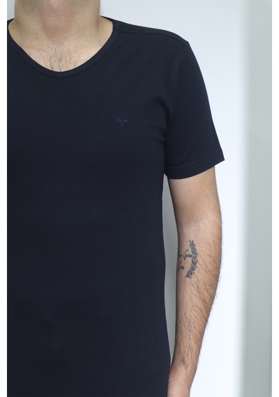 Santa Dmctekstil Erkek Düz Spor Kesim Dar Kalıp V-yaka T-shirt Lacivert