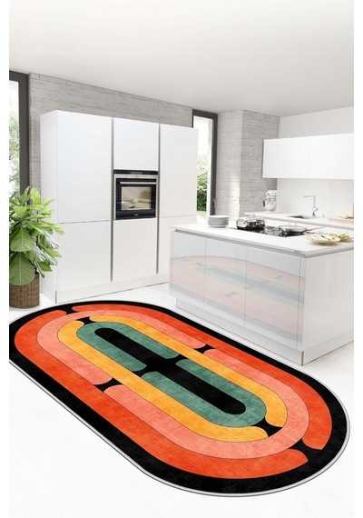 West Home Dijital Baskı Yıkanabilir Kaymaz Taban Leke Tutmaz Renkli Oval Mutfak Halısı Salon Halısı Ve Yolluk Wh 577 Multy Oval