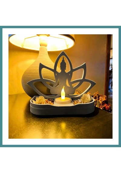 Trendexa 3d Baskı Lotus Buda Mumluk - Dekoratif Tealight Mumluk-gri Mac