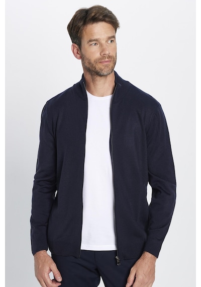 Tudors Erkek Slim Fit Dar Kesim Lacivert Dik Yaka Fermuarlı Düz Hırka-32261 Lacivert