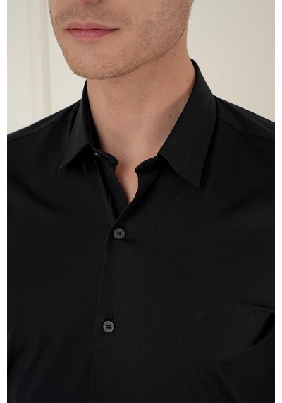 Efor Slim Fit Pamuk Uzun Kol Klasik Siyah Gömlek Gk 745 Siyah