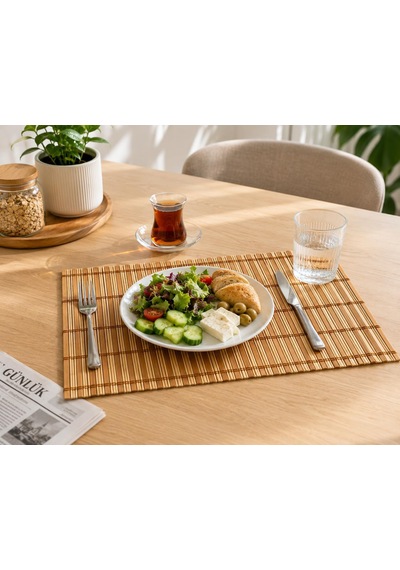 Bambu Amerikan Servis Sofra Altlığı Doğal Görünümlü Rulo Tasarım 43 X 30 Cm 2 Mm Kalınlık Masa Ve Yemek Sunum Altlığı Çok Renkli