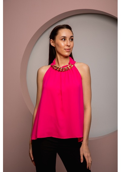 Kadın Yakası Zincirli Bluz Pembe 001
