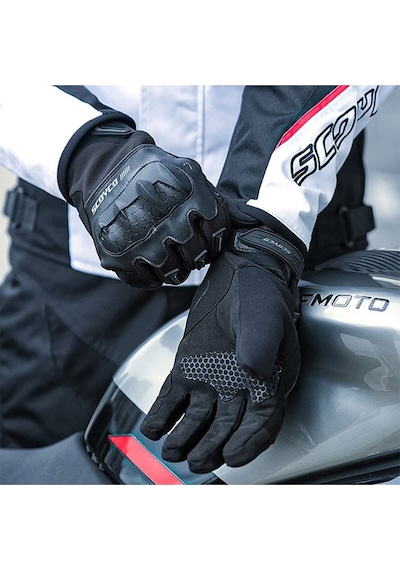 Motoanl Motosiklet Kışlık Eldiven Waterproof Oxford Ve Deri Kumaş Premium Motor Korumalı Eldiveni Siyah