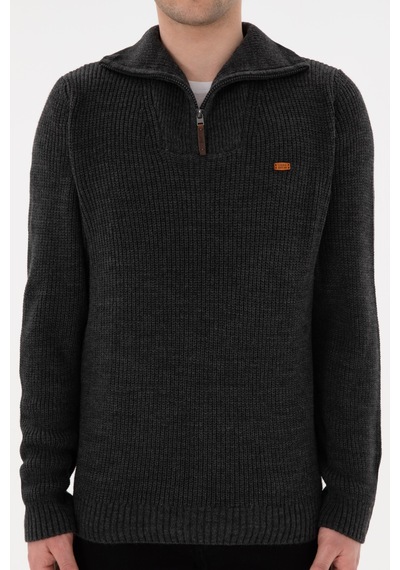 U.S. Polo Assn. Erkek Regular Fit Yarım Fermuarlı Antrasit Kazak 50297047-VR006