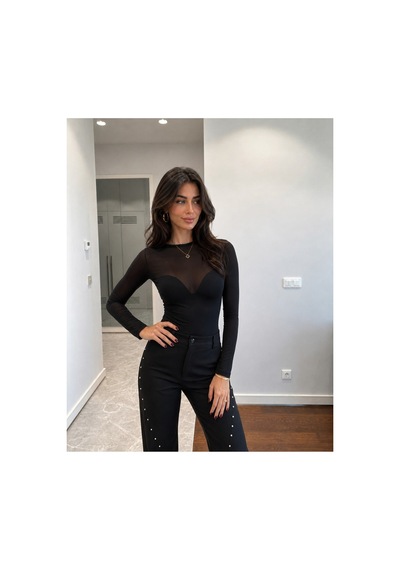 Unika Boutique Transparan Detaylı Bluz siyah