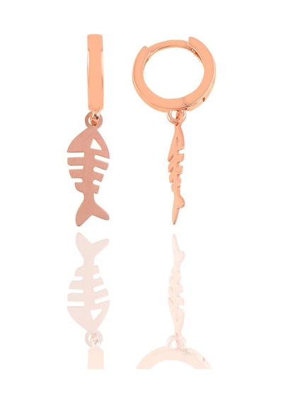 Gümüş Balık Kılçığı Küpe Barcode Gold - Rose Gold - Rodyum