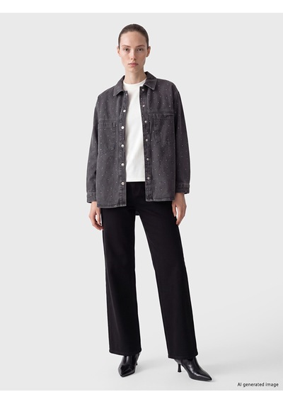 Lcw Comfort Gri Taşlı Kadın Jean Gömlek Tunik