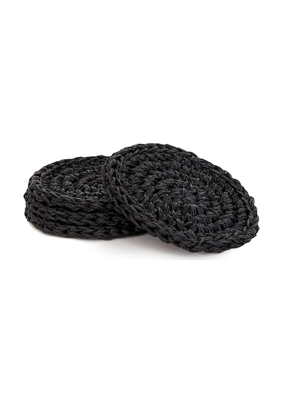 Ocean Home Textile 4'lü Siyah Renk Rafya Bardak Altlığı Ø 11 cm