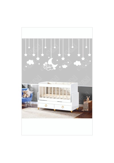 Bebek Odası Çocuk Odası Sticker 65 Parça Kişiye Özel Isimli Ay Yıldız Bulut Sticker Araba Sticker Çeşitleri Beyaz