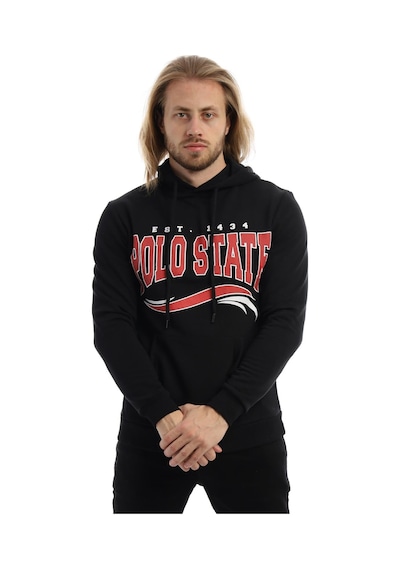 Polostate Erkek Polo State Baskılı Kapüşonlu 3 İplik Şardonlu Sweatshirt Siyah