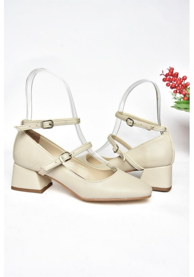 Fox Shoes R654037209 Bej Kalın Topuklu Kadın Ayakkabı Bej