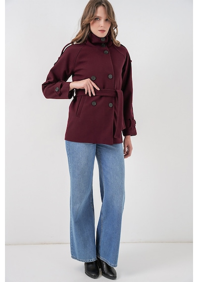 Bigdart Kadın Kuşaklı Kaşe Kaban 9162 - Bordo