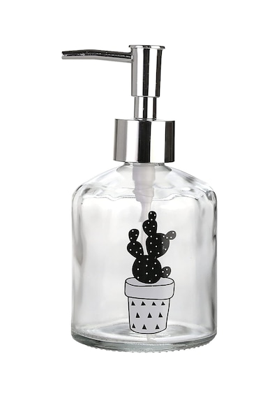 Cam Sıvı Sabunluk,gül Desen 300ml 7,6x15,5cm Şeffaf