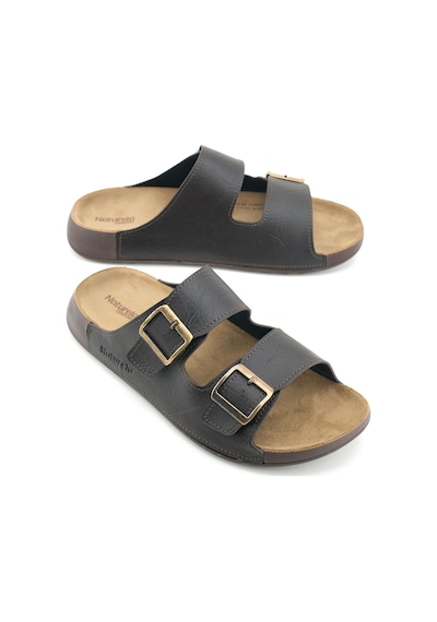 Gezer Naturela Comfort Erkek Yazlık Suni Deri Çift Toka Ayarlanabilir Rahat Taban Günlük Terlik Kahve