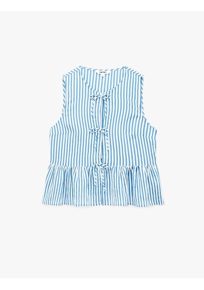 Koton Kolsuz Fiyonklu Önden Bağlamalı Çizgili Peplum Bluz Mavi Çizgili 6sak60246ew
