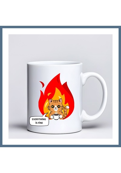 Buradabulabilirsin Everything Is Fine Yazılı Kedi Tasarımlı Kupa Model 234 Mizahi Baskılı Seramik Kahve Kupası Bbz Çok Renkli