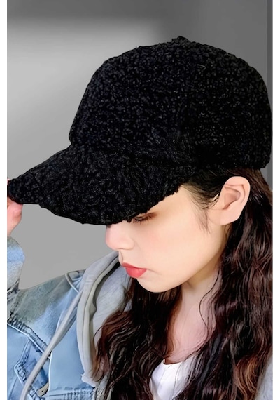 Uniquetrenders Kadın Peluş Teddy Kep Şapka Siyah