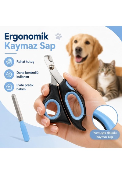 Kedi Ve Köpek Tırnak Makası - Evcil Hayvan Tırnak Kesme Makası Ve Metal Törpü - 2 Parçalı Ergonomik Pati Bakım