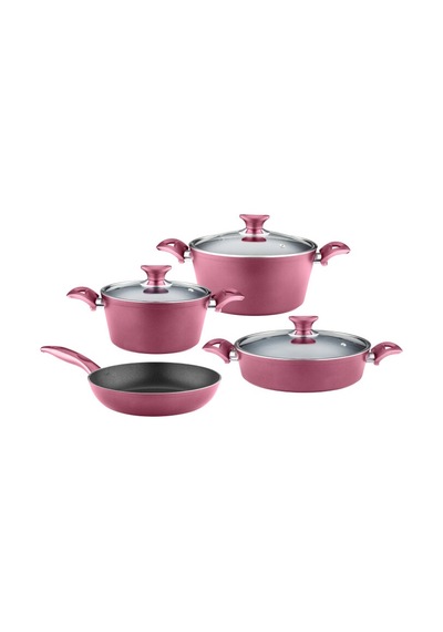 7 Parça Granit Set Cam Kapak - Mürdüm Mürdüm