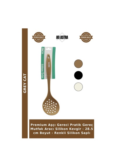 Premium Aşçı Gereci Pratik Gereç Mutfak Aracı Silikon Kevgir - 28.5 Cm Boyut - Renkli Silikon Saplı Çok Renkli