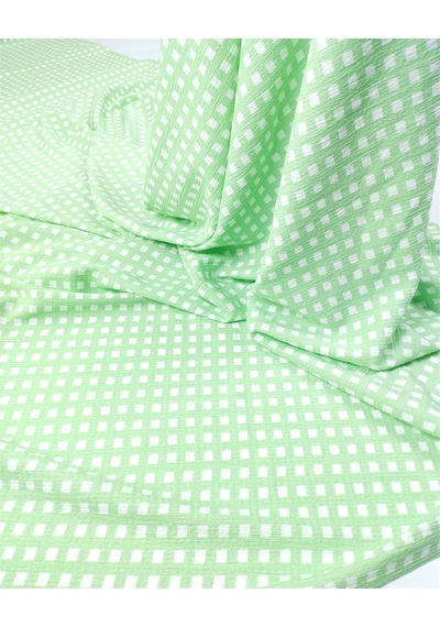 Yeşil Beyaz Minik Kare Desenli İnce Yumuşak Bürümcüklü Jarse Kumaş Elbiselik & Bluzluk 170x250cm-12731 Yeşil,beyaz