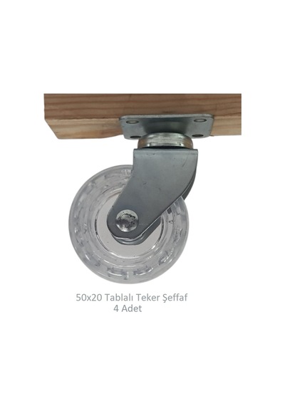 Ofis Koltuk Dolap Etajer 360 Derece Döner 50 X 20 Tablalı Teker Şeffaf 50 Mm 4 Adet Şeffaf