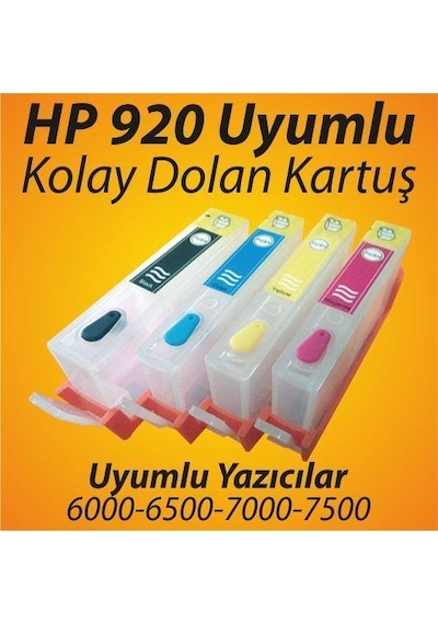 Hp 920 Uyumlu Kolay Dolan Kartuşlar Dolu 4 Adet Kartuş