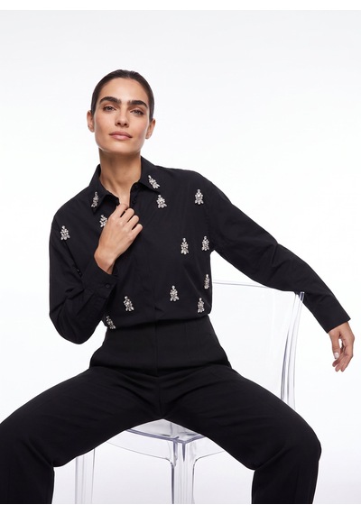 Fabrika Siyah Kadın Oversize Taşlı Gömlek F5wl-gml0101