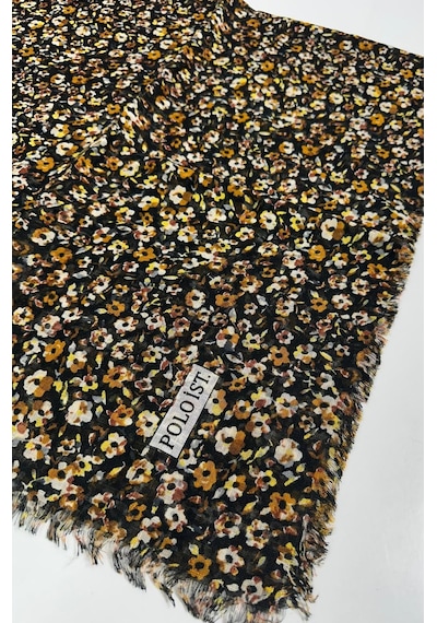 Poloist Desenli Flamalı Keten Eşarp- 05653 Hardal