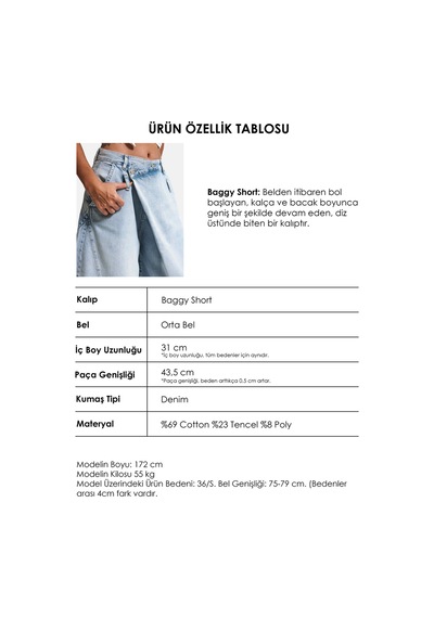 it's basic Kadın Kot Rengi 4s6-3 Süper Baggy Fit Maxi Bermuda Tasarım Denim Jort Çok Renkli