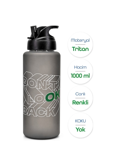 Büyük Su Matarası Tritan Pipetli Su Şişesi Dont Look Spor Matarası Suluğu Bpasız 1000 Ml Siyah 0112 Yeşil